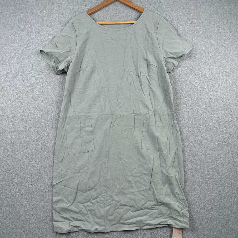 Emery Rose Dress Womens XL Sage Green Cotton Short Sleeve Pocket NEW sz240310444
